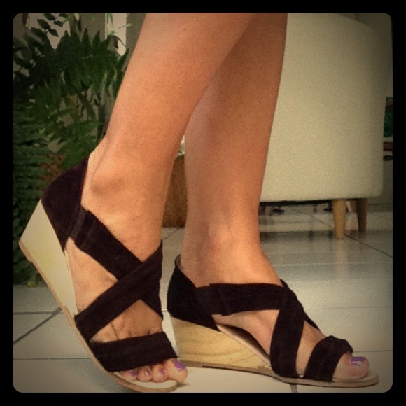 Dark brown suede wedges