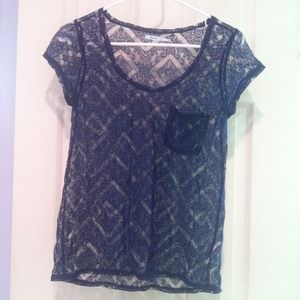 UO Dark blue sheer lace shirt