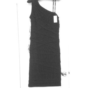 Tadashi Shoji black one shoulder cocktail dress