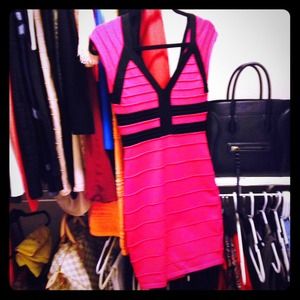 Pink and black bandage dress