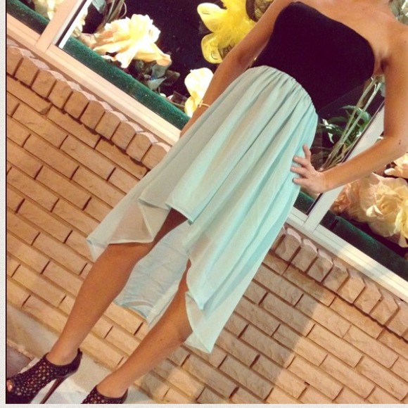 Color blocked hi low mint green semi sheer dress!