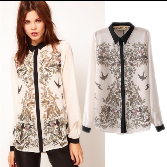 Tops - Shear printed chiffon blouse.