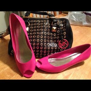 Bundle Candy Pink Peep Toe Wedges- leopard heels