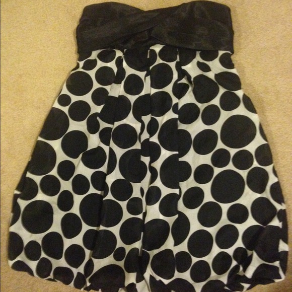 B/w strapless polka dot baby doll bubble dress