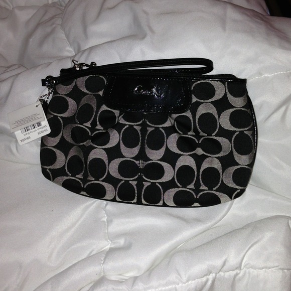 Large Black and silver Coach wristlet