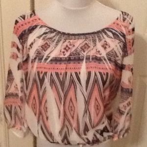 BEAUTIFULLY PRINTED TOP, ( DRAW STRING AT WASTE )