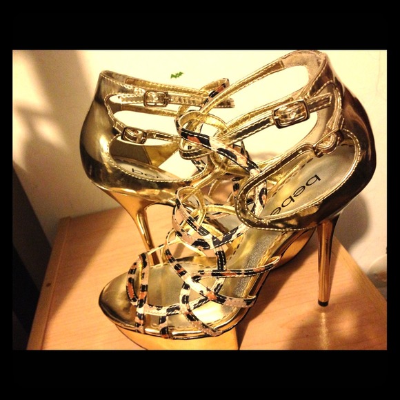 Bebe Lourdes leopard/gold color sandals, - Picture 1 of 3