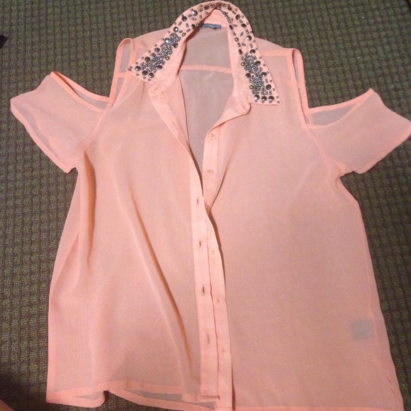 Cut out, beaded, collared button down