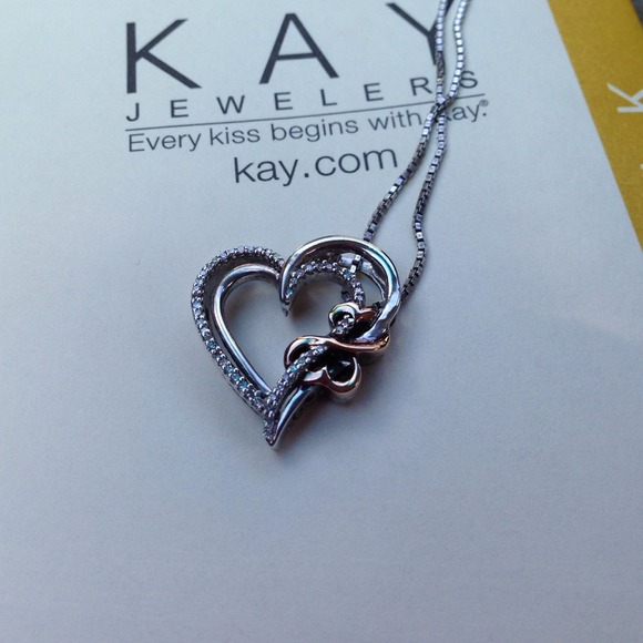 Silver and diamond double heart necklace