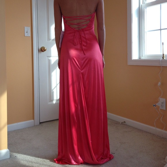 JUST REDUCED!! Coral halter glittered gown - Picture 2 of 4