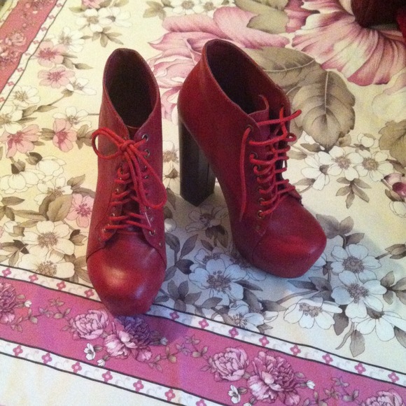 Red PU leather booties