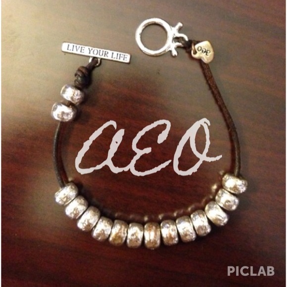 Leather bracelet with silver beads