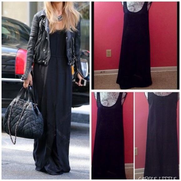OLD MONEY VINTAGE, CAROLE  LITTLE SEMI SHEER SLIP BLACK MAXI  L