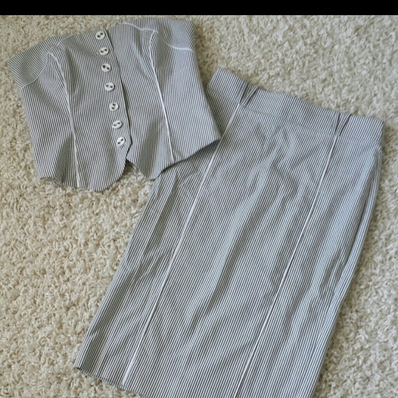 SOLD! Bebe Bustier Striped Suit