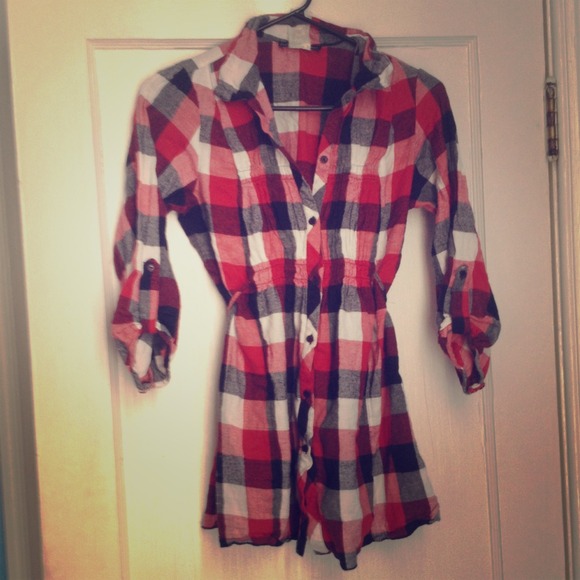 Rouched flannel shirt dress