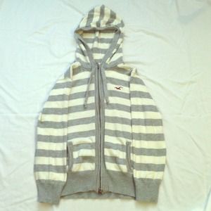 Hollister Cropped Hooded Zip Up Striped Sweater