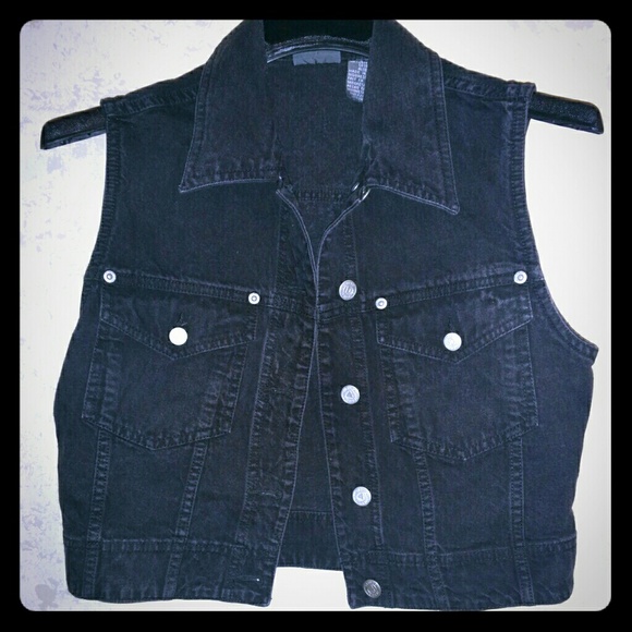 Black denim, sleeveless jacket