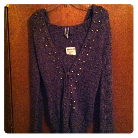 Purple sweater, gold embellishments on front