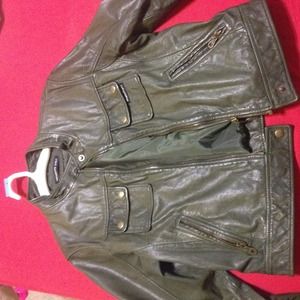 REDUCED MEMBERS ONLY olive green leather jacket