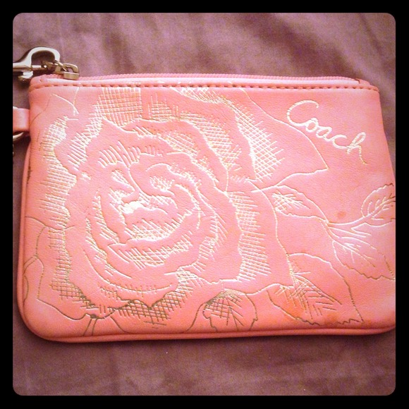 **SOLD**Coach Wristlet- Pink w/rose and Coach