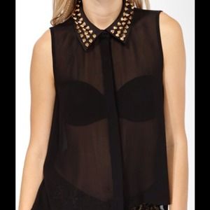 Spiked Studded Collar Chiffon Blouse