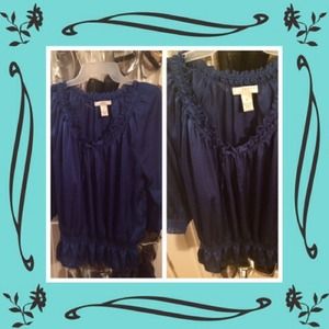 Silky royal blue shirt and BJ owl earrings