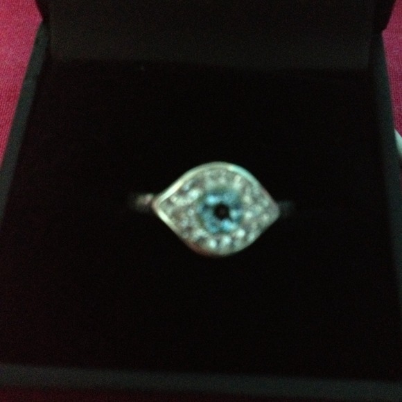 Evil eye sterling silver ring