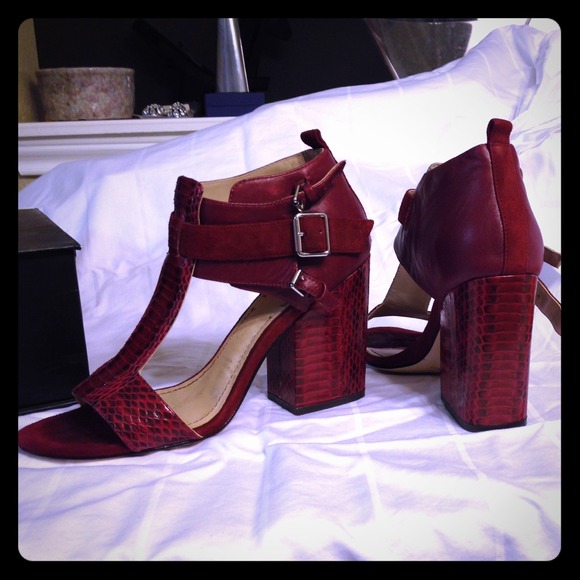 Elizabeth and James E Carri Chunky heels in red - Picture 1 of 4