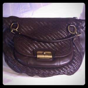 Coach Kristin woven leather round satchel in brown Coach Kristin woven leather round satchel in brown