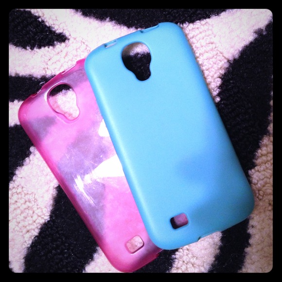 Solid teal & Clear pink Galaxy S4 Case Bundle!