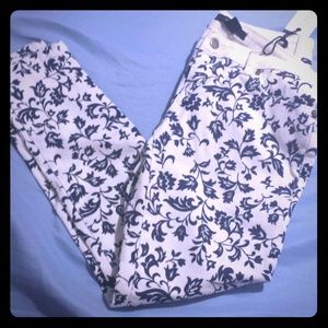 floral white jeans