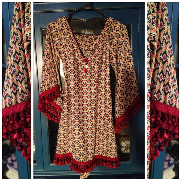 Bundled Boho Gypsy Bell Sleeve Dress w Fringe