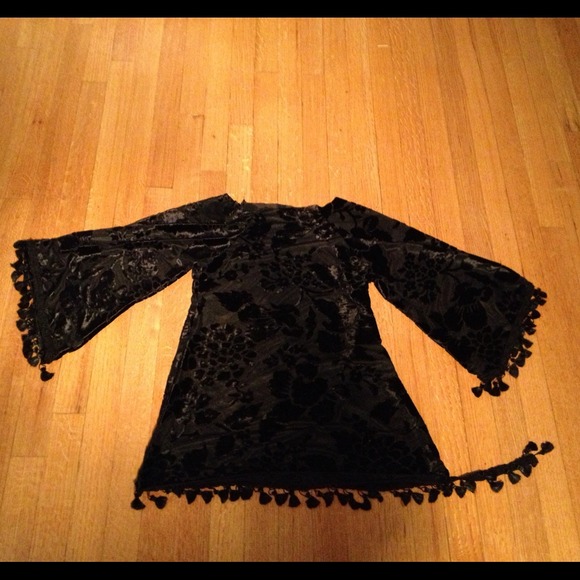 Stretch Velvet See Thru Dress w fringe