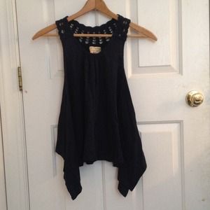 Navy Flowy Tank with Crochet Straps