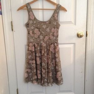 A-Line Olive Green Lace Dress with Flowers