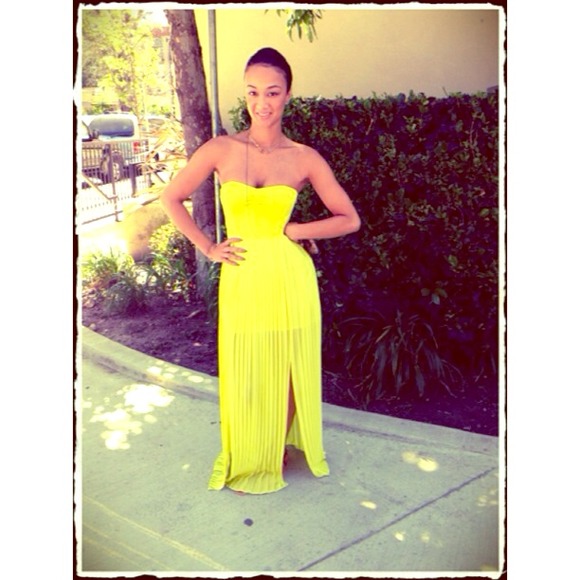 Silence and Noise Yellow Strapless Pleated Dress