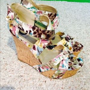 G by Guess floral summer wedges