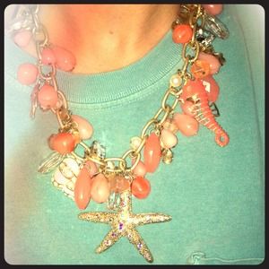 REDUCED Peach/ Coral & Gold Sea Statement Necklace