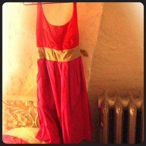 Pink tan and orange color blocked dress