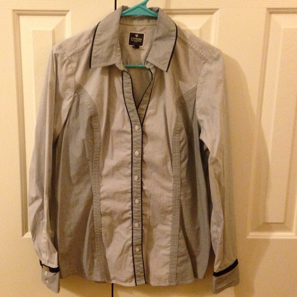 Express button down grey and white pin stripes
