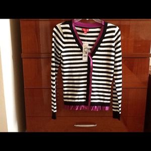 Elle fitted striped cardigan sweater XS ruffled