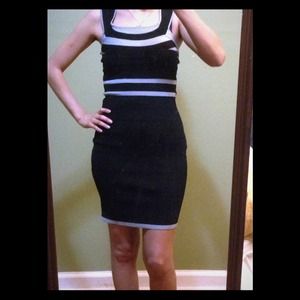 EXPRESS BLACK AND GRAY BANDAGE DRESS
