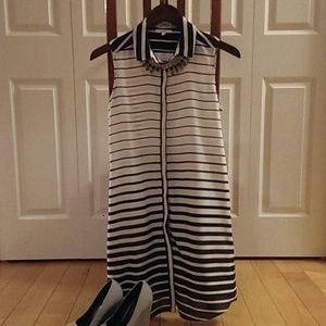 White and Black Gradient Striped Sleeveless Dress