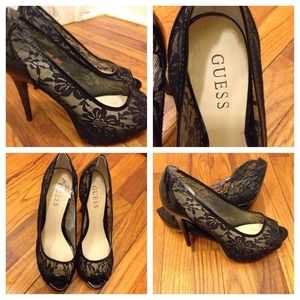 Black Lace Guess Heels. Size 8.