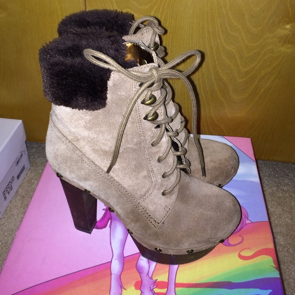Jessica Simpson fur lace up bootie