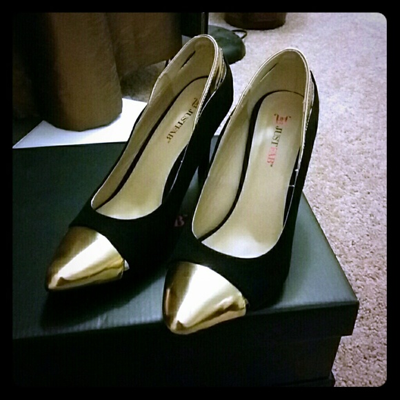 justfab
 Shoes - Glamorous gold cap toe black suede heels!
