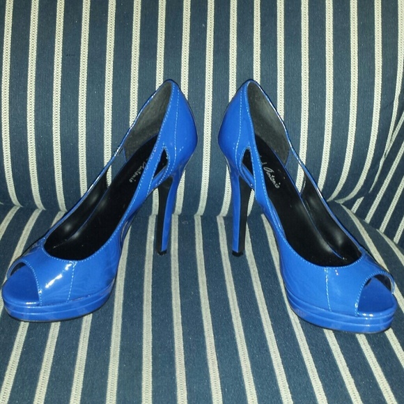 Women's Bright Blue Patent Open Toe Stilettos Sz 6 - Picture 2 of 4