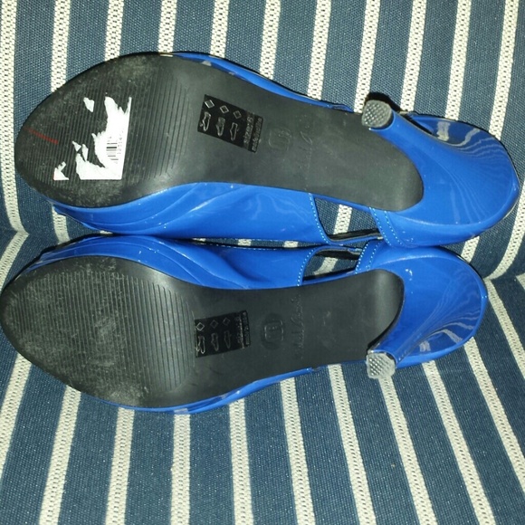 Women's Bright Blue Patent Open Toe Stilettos Sz 6 - Picture 4 of 4
