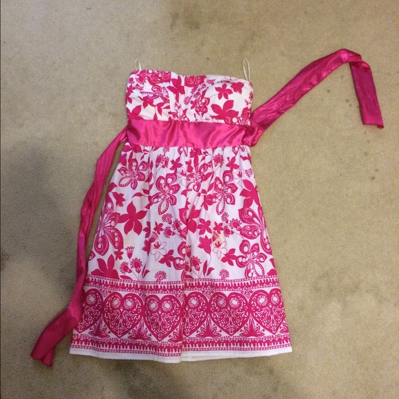 Pink Flowers Strapless Dress Size 3