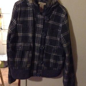 Paris blues fur hood plaid coat